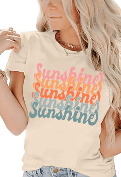 Womens Sunshine Summer Graphic T Shirts Funny Colorful Letter Print Tee Shirt Tropical Vintage Casual Tee Tops