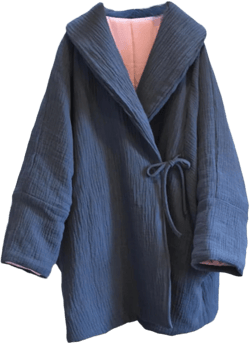 NFYM Hanten Cotton Jacket for Women Warm Quilted Coat Shawl Collar Hanfu Style Kimono Coat One Size Navy Blue