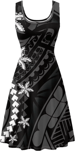 Women Tie Dye Tank Dresses, Sleeveless Round NeckMidi Casual Dress with Pocket for Summer Small Vintage Polynesian Flower