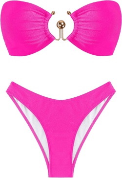 ZAFUL Womens Bandeau Bikini Set Metallic Sparkly O Ring Lace Up Tie Side High Cut Tanga Sexy Bathing Suit Swimwear Large A-rose Red