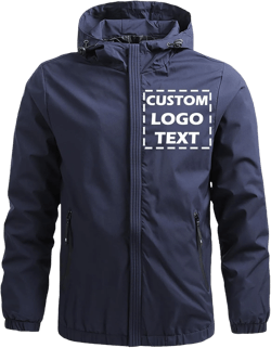 Custom Windbreaker Jacket for Men Lightweight Outdoor Workwear Windproof Coat with Hood Add Your Logo X-Small Navy Blue