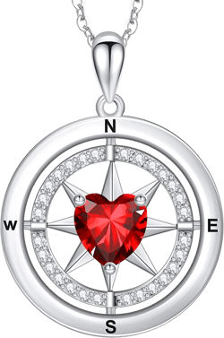 Compass Birthstone Necklace Gifts for Women,925 Sterling Silver Compass Jewelry women Wedding Anniversary, Birthstone Pendant Birthday Valentines Gift for Her Women Wife Mom Girlfriend Lady Daughter