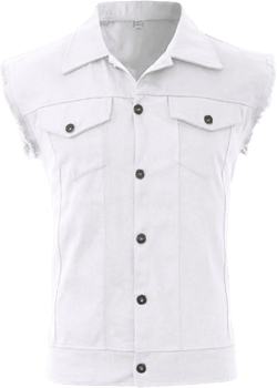 Maiyifu-GJ Men's Sleeveless Denim Vest Button Down Slim Fit Trucker Jean Jacket Lapel Vest Jacket Casual Vests 3X-Large White