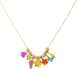 Gold Charm Necklace for Women Gold Plated Chain Pendant Necklace with Cute Dangle CZ Love Heat Lock Key Star Clover Cross Pendant Adjustable Trendy Y2K Party Jewelry Gift for Teen Cute Smiley Face