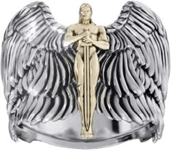 HUKQBUNX 925 Sterling Silver 18K Gold warrior sword angel wings two color men's domineering diamond ring size 6-10 Size 8