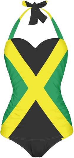 Yuuxorilu Women Tummy Control Swimwear Halter One Piece Slimming Vintage Swimsuit Ruched Push Up Bathing Suits Medium Jamaica Flag Printed