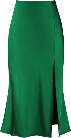 Women's High Waisted Casual Side Slit A Line Satin Midi Skirt
