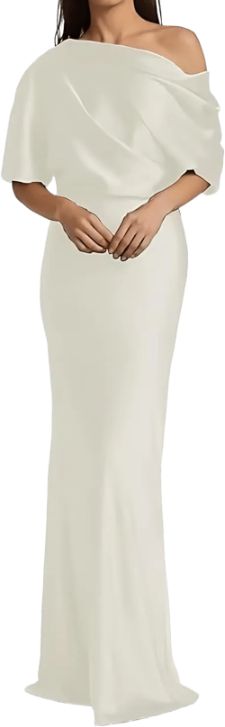 Mother of The Bride Dresses Off Shoulder for Wedding Satin Half Sleeve Long Formal Mother of Groom Evening Gowns 8 Ivory