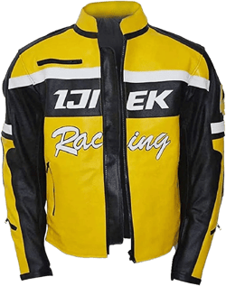 Mens ijiek Biker Jacket | Yellow Chuck Greene Motorcyle Leather Jacket XX-Large Black - Real Leather