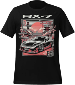 Black RX7 t-Shirt for JDM Fans Japanese Tuner Car Drift Street Race Culture Graphic Tees Large Black