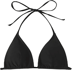 NIEWTR Women's String Bikini Top Padded Halter Swimsuit Top Triangle Bathing Suits Tops(Black,L)