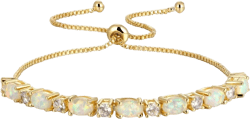 CiNily 18K White Gold/Rose Gold Plated Bracelets-Adjustable Sparkling Cubic Zirconia White Opal Bracelet for Women Girls for Her yellow