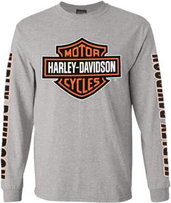 Harley-Davidson Men's Long Sleeve Orange Bar & Shield Black Shirt 30291744
