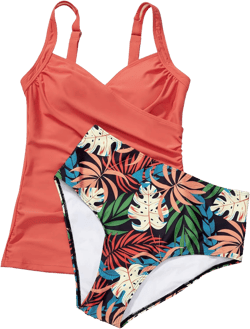 SUUKSESS Women Sexy Twist Push Up Tankini Swimsuit Tummy Control Bathing Suits X-Large 72 Coral Pink Leaf