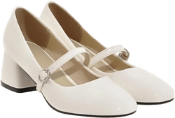 Hee grand Vintage Mary Jane Shoes Chunky Heels for Women Square Toe Adjustable Strap Pump PU Leather Brogue Work Heels Dress Shoes 4.5 130-white