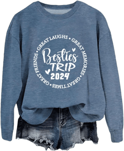 BOYRMSLGY Women Besties Trip 2024 Sweatshirt Trendy Girls Travel Shirt Funny Best Friend Vacation Matching Pullover Group Top XX-Large 05#blue