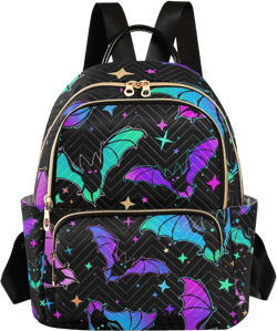 Halloween Women Backpack Bat Star Neon Anti-Theft Travel Backpack with Luggage Belt Durable Lightweight Handbag Lady Purse Roomy Double Zipper Weekend Bag for Trip Holiday Gift