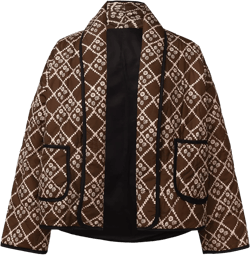 Womens Cropped Quilted Jacket Puffer Lightweight Floral Print Oversized Long Sleeve Packable Down Coat Brown Small