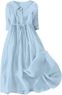 Womens Bohemian Cotton Linen Dresses 3/4 Sleeve Maxi Long Dress Plain Classic Dresses Trendy Boho Dresses with Belt 3X-Large 8#blue