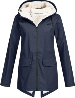 Women's Fleece Lined Hooded Raincoat Waterproof Jackets Lightweight Windbreaker Coats Casual Loose Outerwear Medium Navy