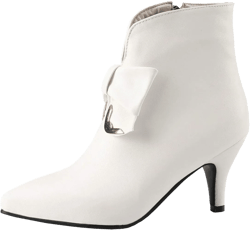 MAVMAX Womens Kitten Heel Pointed Toe Ankle Boots with Bow 10 White