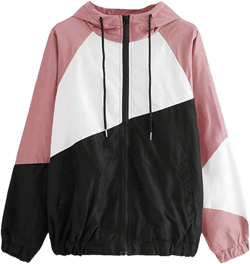Women's Lightweight Windbreaker Jacket Color Block Zip Up Oversized Jackets Drawstring Waterproof Coats Large A04#pink