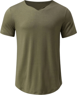 Men's Stretch Short Sleeve V-Neck T-Shirt Soft Cotton Solid Slim Fit Shirts Tops Fashion Casual Athletic Tee for Men Medium Army Green