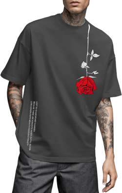 UOUA Mens Graphic Tees Vintage T-Shirts Oversized Letter Print Casual Crewneck Cotton Top Short Sleeve Rapper Streetwear