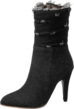 UniqueStride Women's Denim Ankle Boots Pointy Toe Kitten Heel Mid Calf Boots with Zipper 6 Black