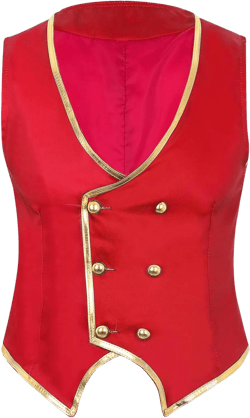 Mens Halloween Magician Waistcoat V Neck Double-Breasted Pointed Hem Gold Leather Trim Vests X-Large Red
