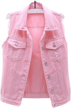 HALITOSS Women's Buttoned Washed Denim Jacket Sleeveless Crop Vest 6 Color Medium Pink