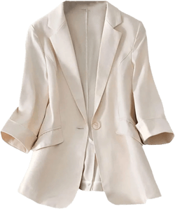 Women Blazer Cotton Linen Coat Thin Small Suit Jacket Summer Casual Notched Collar Blazers Large Apricot