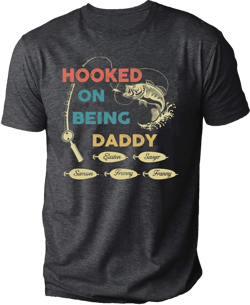 Hooked On Being Dad Shirt, Personalized Fisherman Grandpa Tee, Custom Grandkids Names Shirt, Gifts for Fathers Day Gift 2