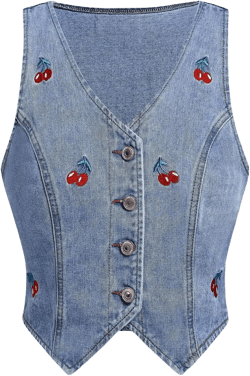 MakeMeChic Women's Denim Vest Cherry Cropped Button Down Jean Vest Sleeveless Tank Top