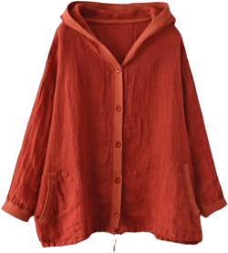 chouyatou Women's Spring Summer Oversized Button Down Hooded Linen Shirt Jacket Top Small Red