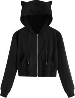 Cat Ear Hoodies for Women Drawstring Graphic Hoodies Trendy Casual Animal Women's Crewneck Sweatshirts Solid Color
