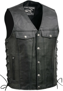 EL5360 Black Motorcycle Leather Vest with Denim Style Pockets -Riding Club Adult Vests Black Medium