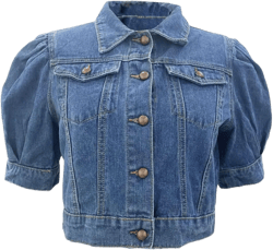 happlan Women's Cropped Denim Jean Jacket Super Cute Summer Jacket with Puff Sleeves