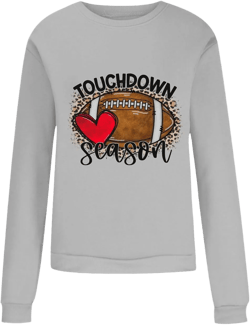 Womens Football Pullover Shirts Long Sleeve Printed Round Neck Sweatshirt Slim Fit Tunic Casual Trendy Fall Tops