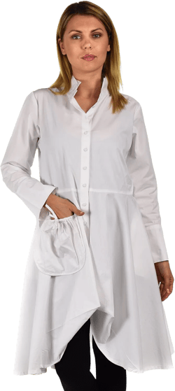 Dare2BStylish Hi Lo Banded Collar Button Down A Line Swing Dress Shirt Top 1X White