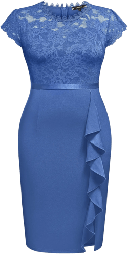 Miusol Women's Plus Size Floral Lace Contrast Ruffles Split Evening Cocktail Dress XX-Large Plus Blue