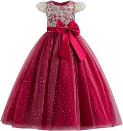 Flower Girl's Dress Princess Puffy Tulle Dresses Bridesmaid Wedding Communion Birthday Party Pageant Maxi Prom Gown for Kids 7-8 Years Red & Sequin