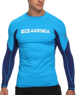 AXESEA Men Long Sleeve Rash Guard Quick-Dry UPF 50+ Lightweight Swimsuit Swim Shirt Medium Blue