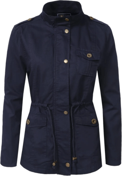 NE PEOPLE Women’s Military Jacket – Anorak Utility Safari Long Sleeve Lightweight Casual Snap Button Stand Collar Parka Coat Newj200-navy Small