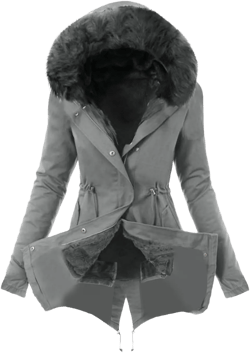 Women Faux Leather Trench Coat Fleece-Lined Mid-Length Jacket Winter Outwear Thicken Jackets with Hood Dark Gray Medium
