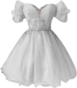 Tsbridal Tulle Homecoming Dresses for Women Lace Beaded Prom Formal Dress Ruffled Sleeve Cocktail Gown