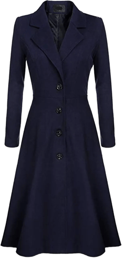 SEMATOMALA Women's Wool Blend Coats Pea Coat Lapel Wrap Swing Flared Winter Long Overcoat Jacket Small Navy Blue