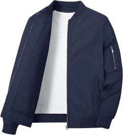 KEFITEVD Men's Lightweight Windbreaker Jacket Casual Bomber Jacket Windproof Track Jacket Spring Fall Softshell Outerwear Medium Navy