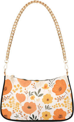 Blooming White Daisies Flowers Clutch Shoulder Bag for Women, Hobo Tote Handbag with Gold Chain Multicoloured7