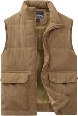 Flygo Mens Sherpa Lined Puffer Vest Corduroy Winter Vests Warm Sleeveless Quilted Fleece Vest Jacket Outerwear Camel Small
